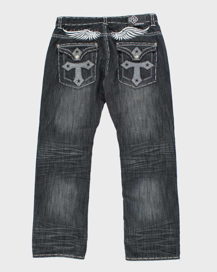 Vintage Y2K Gothic Embroidered Relaxed Fit Jeans - W34 L30