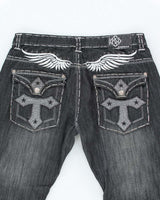 Vintage Y2K Gothic Embroidered Relaxed Fit Jeans - W34 L30