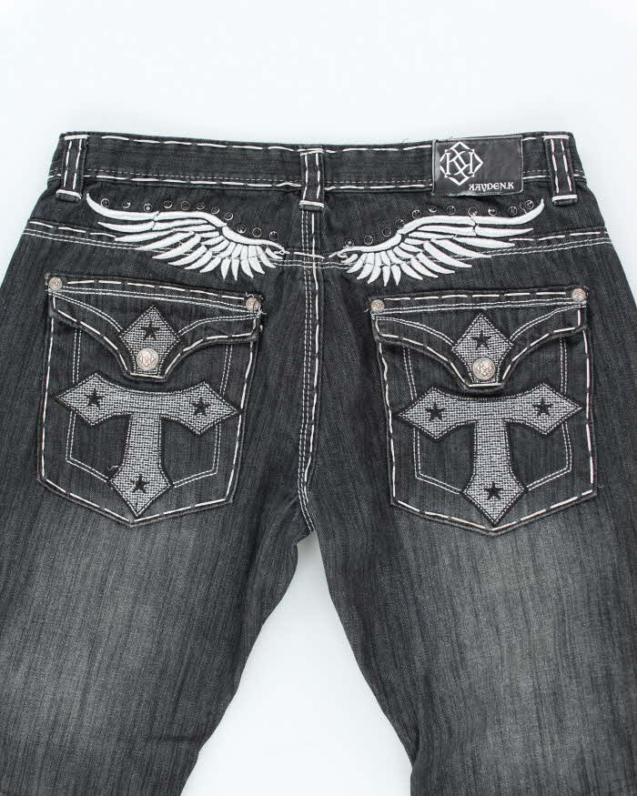 Vintage Y2K Gothic Embroidered Relaxed Fit Jeans - W34 L30