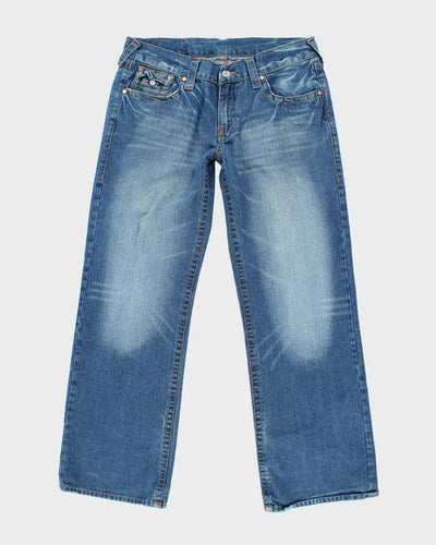 Vintage Y2K True Religion Embroidered Medium Wash Wide Leg Jeans - W35 L32