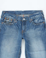 Vintage Y2K True Religion Embroidered Medium Wash Wide Leg Jeans - W35 L32