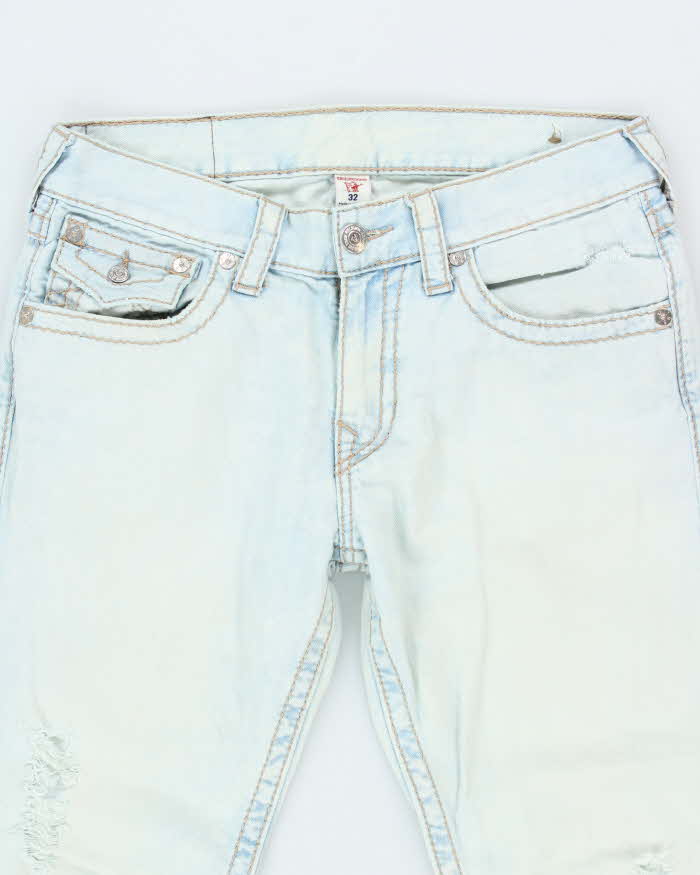 Vintage Y2K True Religion Light Wash Distressed Straight Fit Jeans - W32 L32