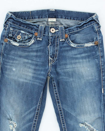 Vintage Y2K True Religion Medium Wash Distressed Straight Jeans - W34 L32