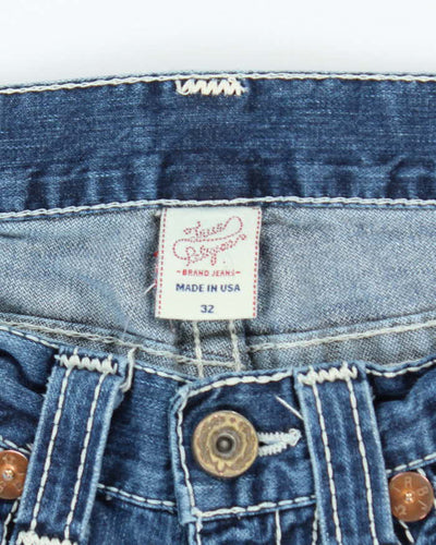 Vintage Y2K True Religion Medium Wash Distressed Straight Jeans - W34 L32