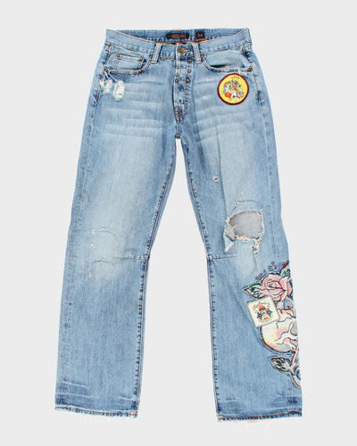 Vintage Y2k 00s Ed Hardy Patchwork Distressed Jeans - W34 L34