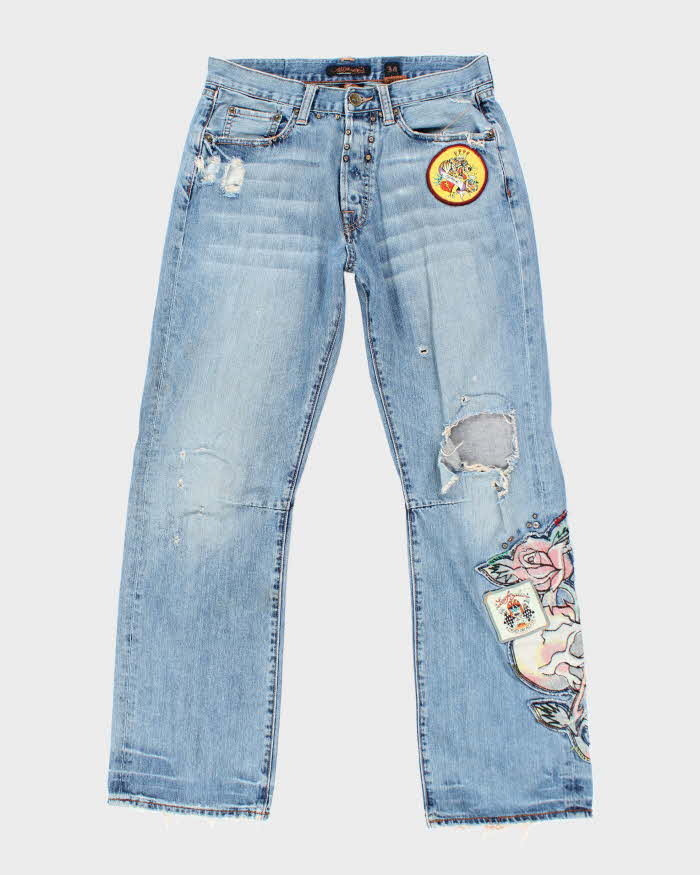 Vintage Y2k 00s Ed Hardy Patchwork Distressed Jeans - W34 L34