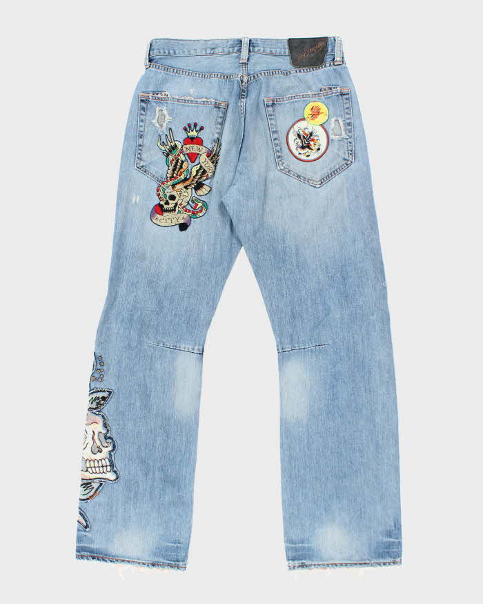 Vintage Y2k 00s Ed Hardy Patchwork Distressed Jeans - W34 L34