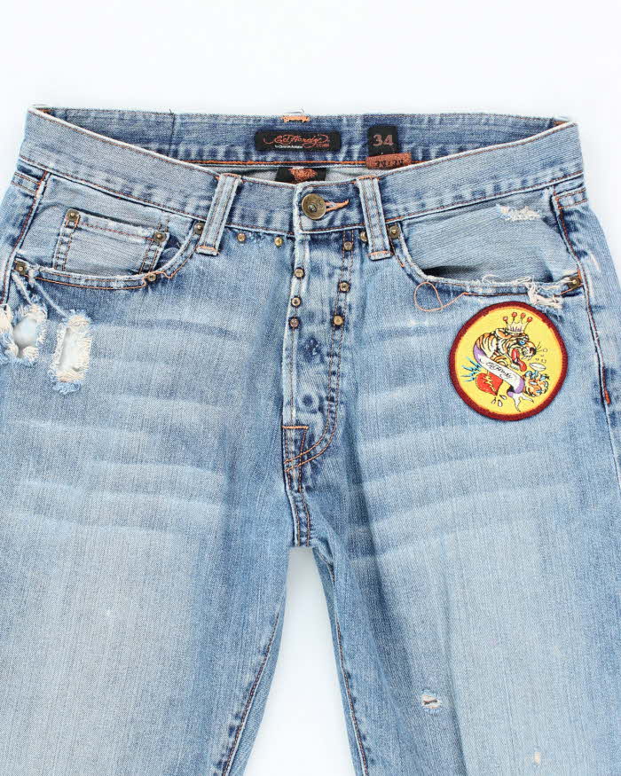 Vintage Y2k 00s Ed Hardy Patchwork Distressed Jeans - W34 L34