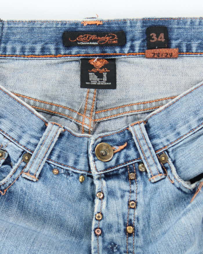 Vintage Y2k 00s Ed Hardy Patchwork Distressed Jeans - W34 L34