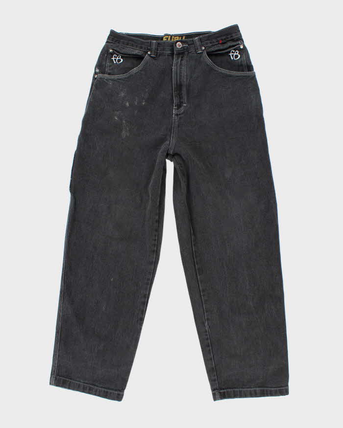 Vintage Y2K Fubu Wide Leg Embroidered Dark Wash Jeans - W30 L27