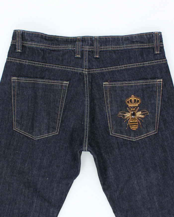 Vintage Y2K Dolce & Gabbana Embroidered Bee Dark Wash Jeans - W36 L30