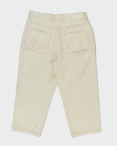 Vintage Y2K Ballers Nation Wide Leg White Denim Jeans - W36 L25
