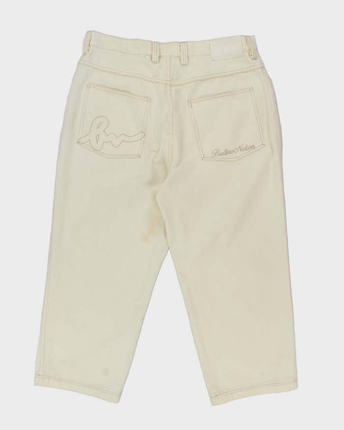 Vintage Y2K Ballers Nation Wide Leg White Denim Jeans - W36 L25