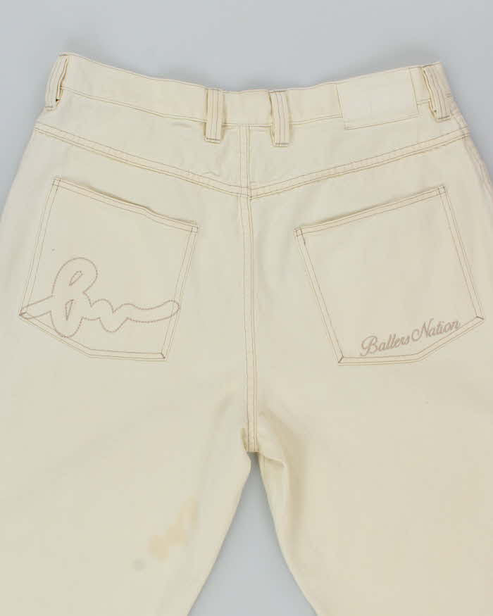 Vintage Y2K Ballers Nation Wide Leg White Denim Jeans - W36 L25