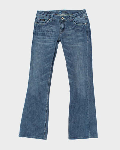 Vintage Y2K Crusader Medium Wash Cow Print Pocket Flared Jeans - W36 L31