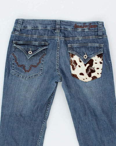 Vintage Y2K Crusader Medium Wash Cow Print Pocket Flared Jeans - W36 L31