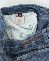 Vintage Y2K Crusader Medium Wash Cow Print Pocket Flared Jeans - W36 L31