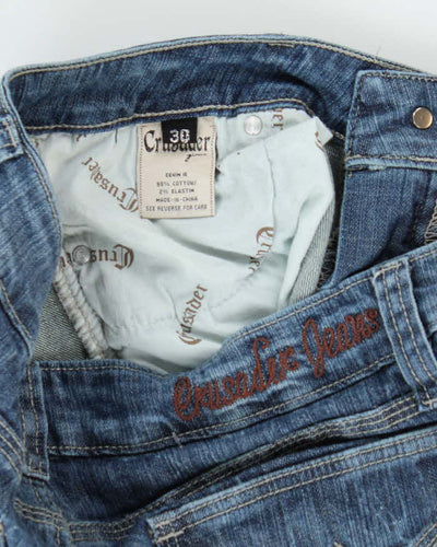 Vintage Y2K Crusader Medium Wash Cow Print Pocket Flared Jeans - W36 L31