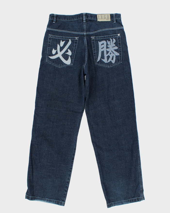 Vintage Y2K 00s Exco Embroidered Dark Denim Wide Leg Jeans - W34 L32