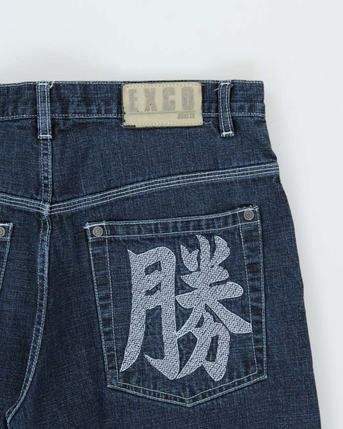 Vintage Y2K 00s Exco Embroidered Dark Denim Wide Leg Jeans - W34 L32