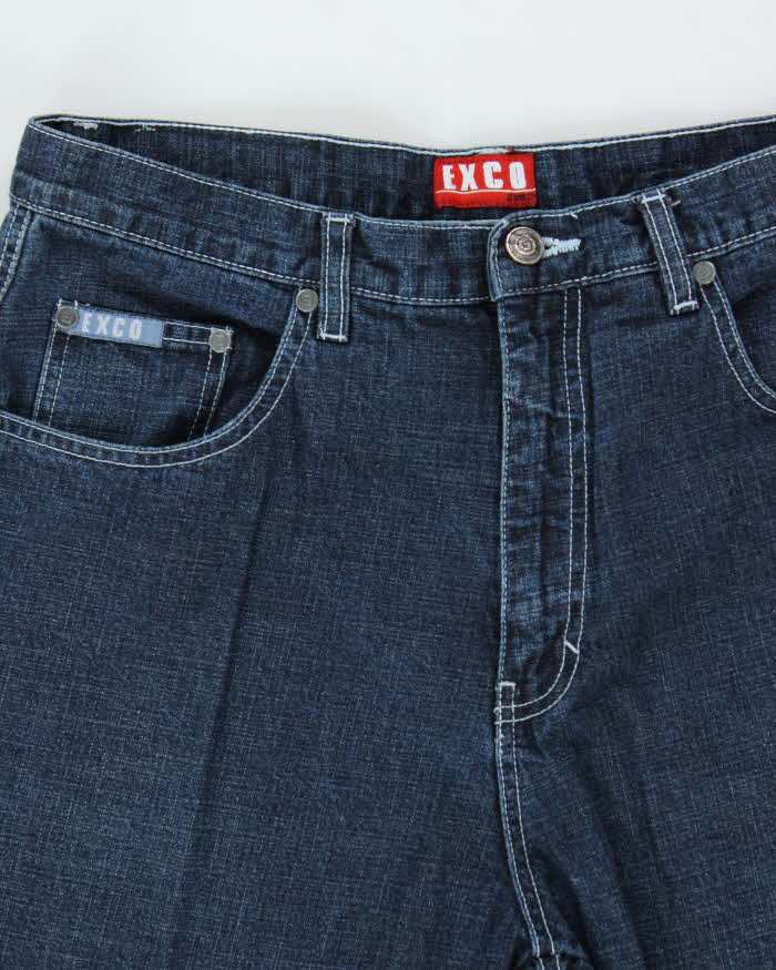 Vintage Y2K 00s Exco Embroidered Dark Denim Wide Leg Jeans - W34 L32