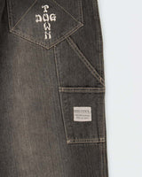 Deadstock With Tags Vintage Y2K 00s Black Dragon Dog Town Embroidered Wide Leg Jeans - W32 L32