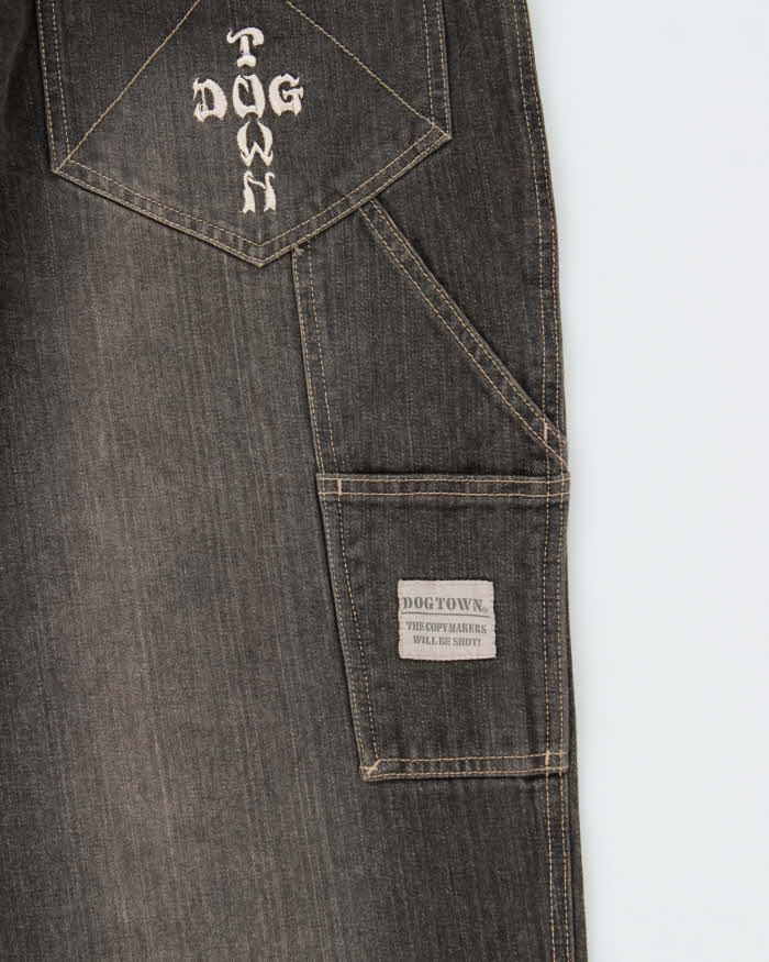 Deadstock With Tags Vintage Y2K 00s Black Dragon Dog Town Embroidered Wide Leg Jeans - W32 L32