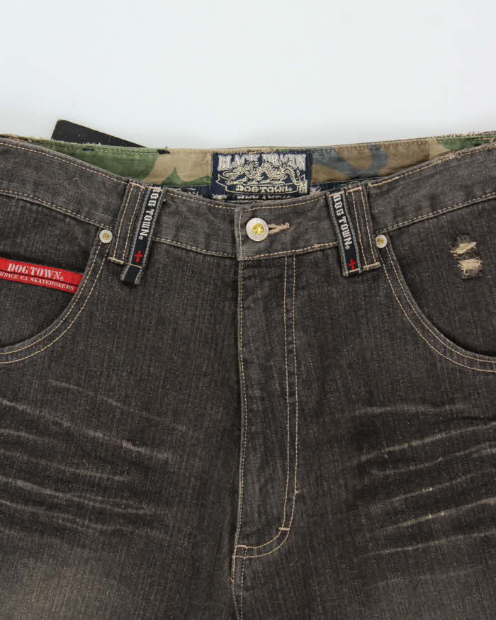 Deadstock With Tags Vintage Y2K 00s Black Dragon Dog Town Embroidered Wide Leg Jeans - W32 L32