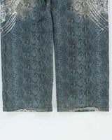 Vintage Y2K 00s Karakuri Tamashii Embroidered Python Denim Wide Leg Jeans - W36 L26