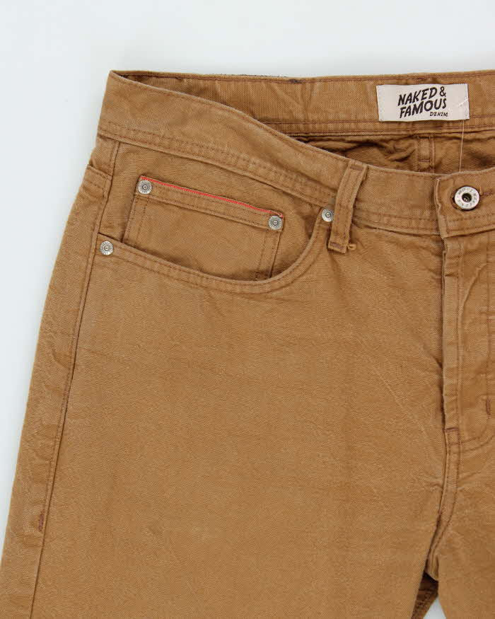 Naked &amp; Famous Weird Guy Duck Canvas Selvedge Tan Straight Leg Denim Jeans - W36 L34