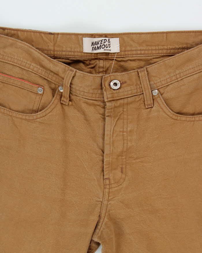 Naked &amp; Famous Weird Guy Duck Canvas Selvedge Tan Straight Leg Denim Jeans - W36 L34