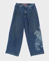 Vintage 1990s JNCO Dragon Super Wide Leg Baggy Denim Jeans - W33 L30