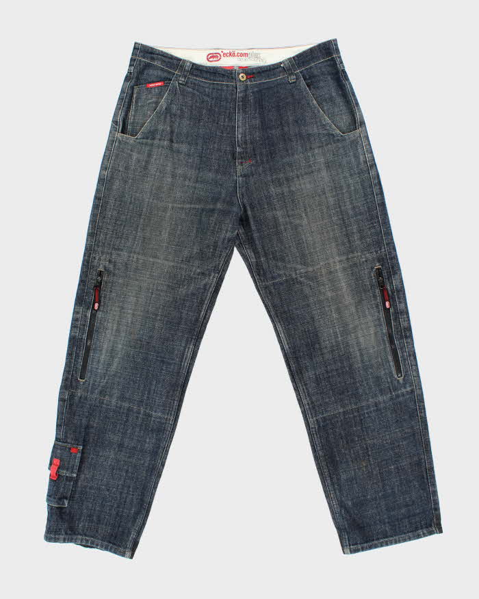 Vintage Y2K 00s Ecko UNLTD Complex Denim Foundry Indigo Wide Leg Jeans - W34 L31