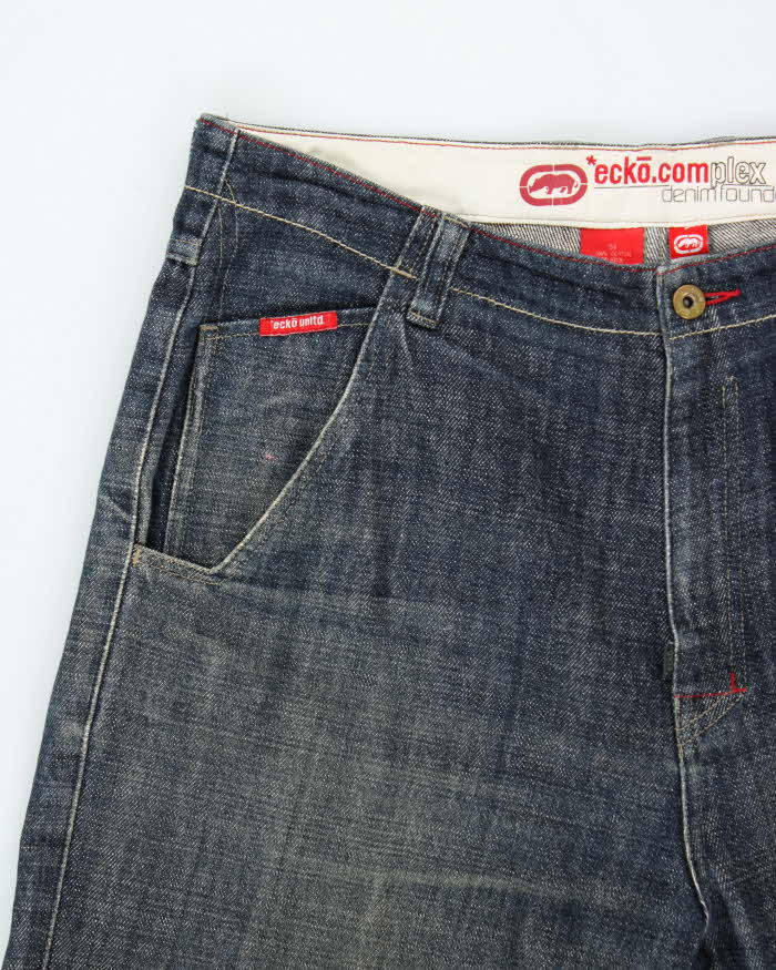 Vintage Y2K 00s Ecko UNLTD Complex Denim Foundry Indigo Wide Leg Jeans - W34 L31