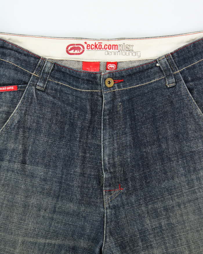 Vintage Y2K 00s Ecko UNLTD Complex Denim Foundry Indigo Wide Leg Jeans - W34 L31