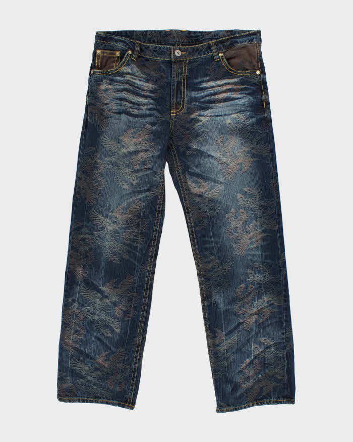 Vintage Y2k 00s Nikishi Denim Embroidered Wide Leg Jeans - W40 L32