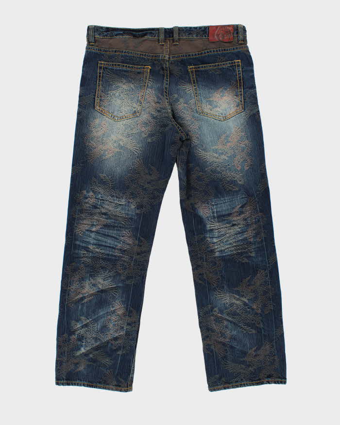 Vintage Y2k 00s Nikishi Denim Embroidered Wide Leg Jeans - W40 L32