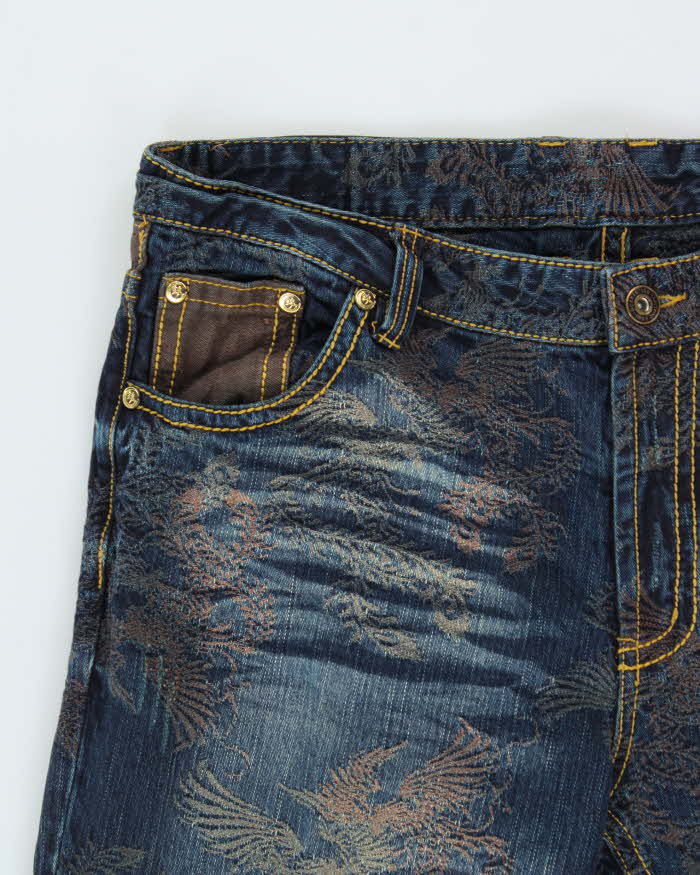 Vintage Y2k 00s Nikishi Denim Embroidered Wide Leg Jeans - W40 L32