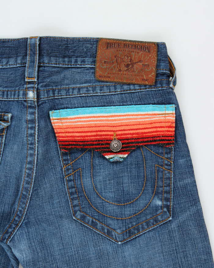 Vintage True Religion Ricky Flap Navajo Patch Distressed Straight Leg Jeans - W36 L34