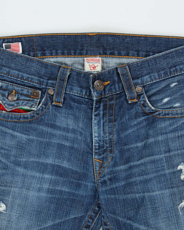 Vintage True Religion Ricky Flap Navajo Patch Distressed Straight Leg Jeans - W36 L34