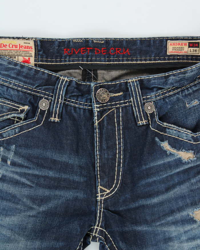 Vintage Y2K 00s Rivet De Cru Distressed Denim Relaxed Straight Leg Jeans - W38 L33