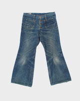 Vintage 1970s X-West Canton Japanese Denim Bell Bottom Flared Jeans - W34 L27