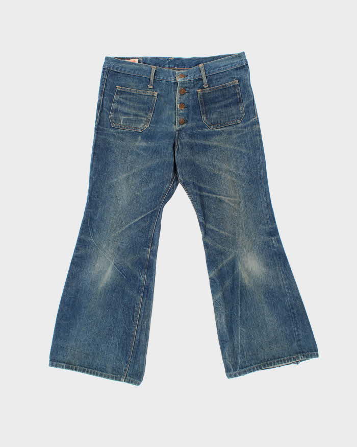 Vintage 1970s X-West Canton Japanese Denim Bell Bottom Flared Jeans - W34 L27