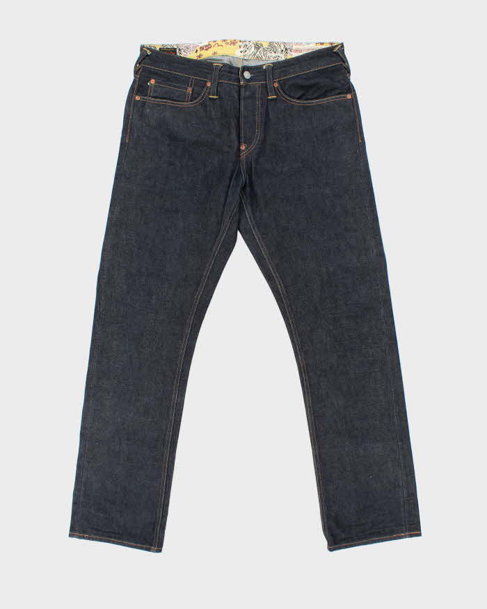 Vintage Evisu Kimono Motion Of The Ocean Japanese Raw Selvedge Denim Straight Leg Jeans - W34 L32