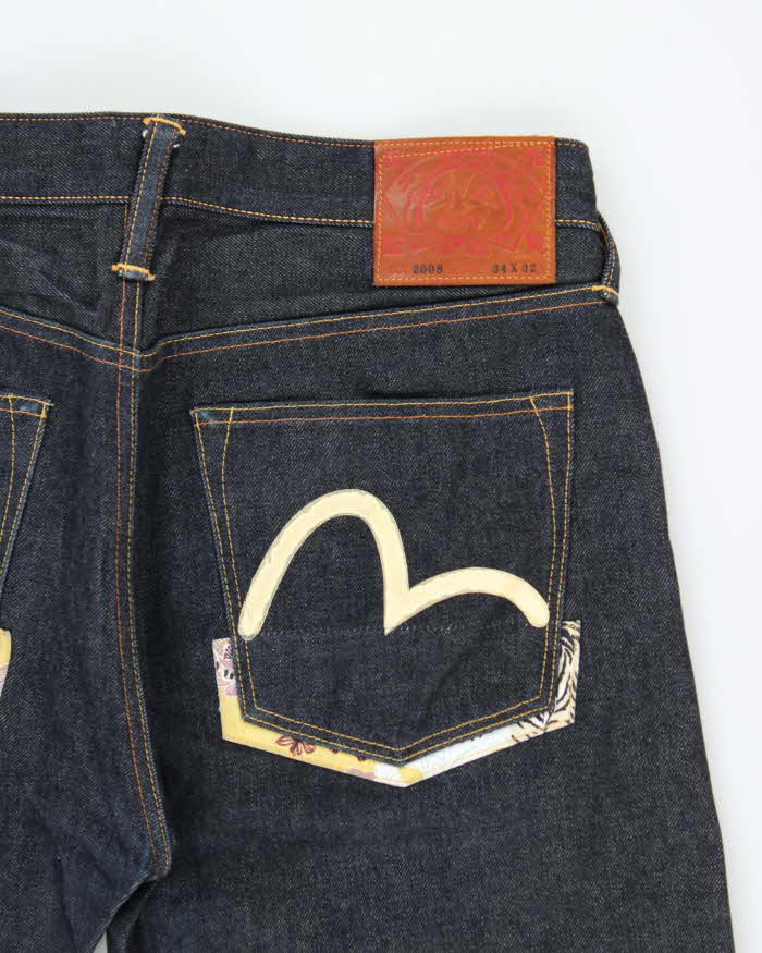 Vintage Evisu Kimono Motion Of The Ocean Japanese Raw Selvedge Denim Straight Leg Jeans - W34 L32