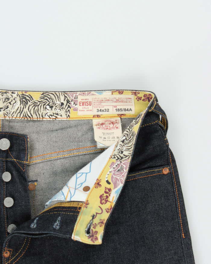 Vintage Evisu Kimono Motion Of The Ocean Japanese Raw Selvedge Denim Straight Leg Jeans - W34 L32