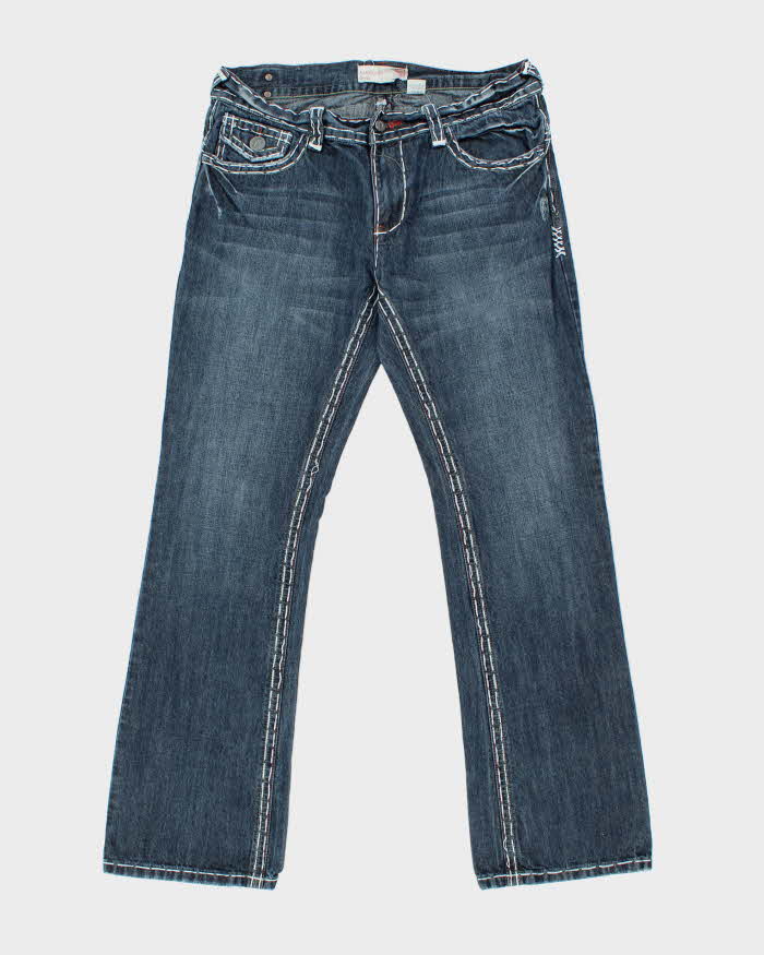 Vintage Y2K 00s Laguna Beach Embroidered Contrast Stitch Bootcut Denim Jeans - W36 L34
