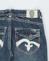 Vintage Y2K 00s Laguna Beach Embroidered Contrast Stitch Bootcut Denim Jeans - W36 L34