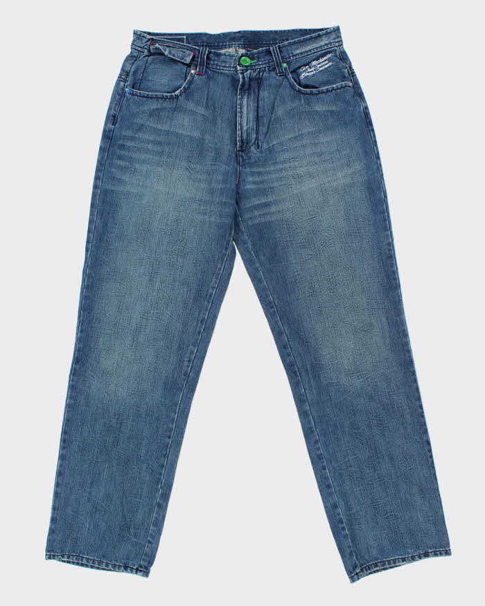 Vintage Y2K 00s Live Mechanics Embroidered Wide Leg Denim Jeans - W36 L34