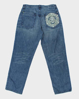 Vintage Y2K 00s Live Mechanics Embroidered Wide Leg Denim Jeans - W36 L34
